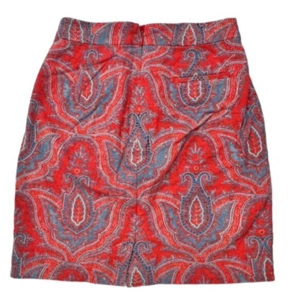 J. Crew No. 2 Pencil Skirt Womens Size 00 Red Blue Paisley STUNNING Preppy Lined - Picture 8 of 14